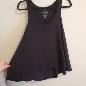 American Eagle Soft and Sexy Sleeveless Swing Tank Top - Soft Black High-Low Top